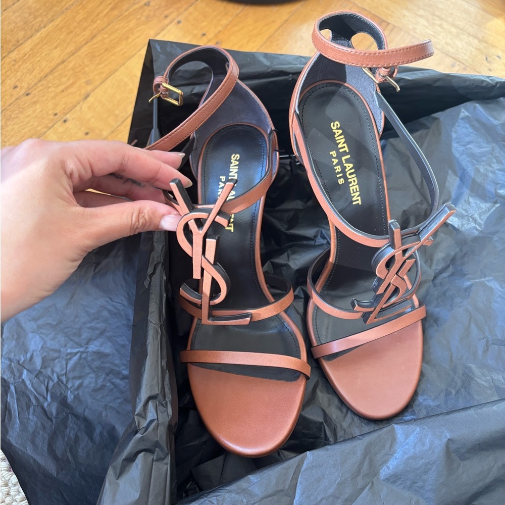 Saint Laurent Tan Strappy Heels